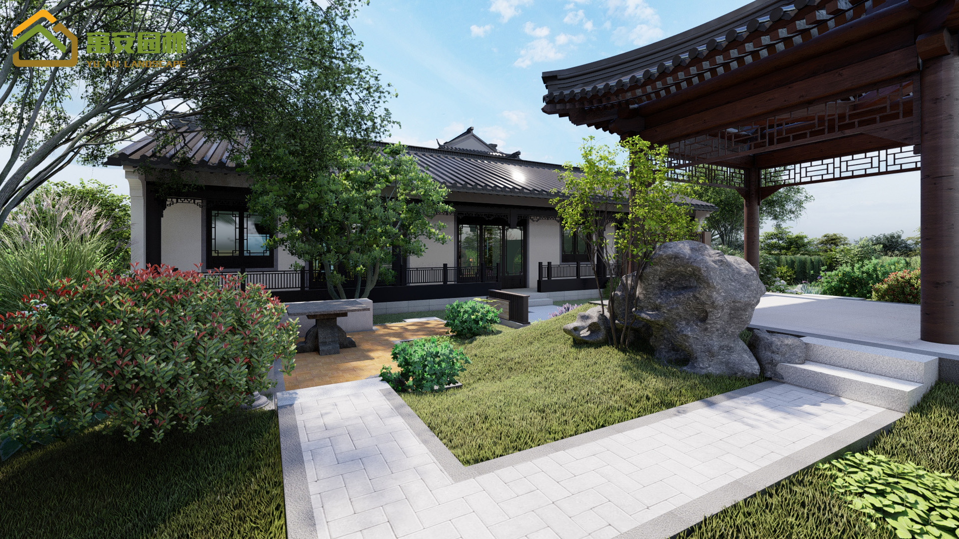 漢壽新中式庭院花園設計案例